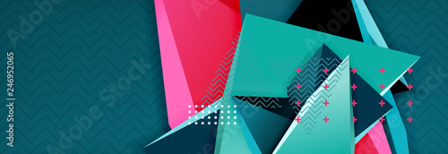 Vector 3d triangular shapes abstract background, origami futuristic template with lines