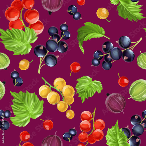Fototapeta Naklejka Na Ścianę i Meble -  Seamless pattern goose berries and currant berries