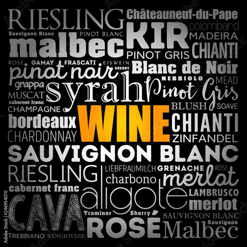 WINE VARIETALS Types word cloud collage, concept background