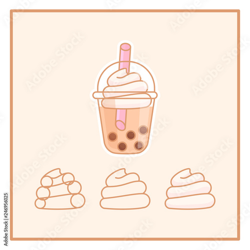 kawaii Bubble milk tea logo design