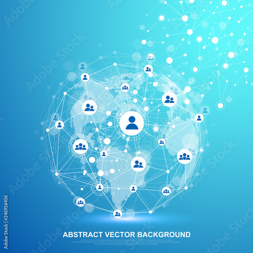 Global structure networking and data connection concept. Social network communication in the global computer networks. Internet technology. Business. Science. Vector illustration