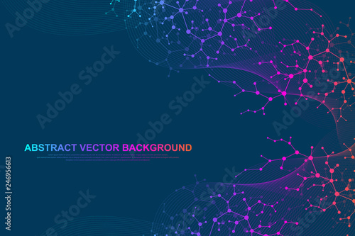 Scientific molecule background for medicine, science, technology, chemistry. Wallpaper or banner with a DNA molecules. Vector geometric dynamic illustration