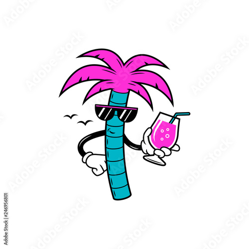 PALM DUDE WITH COCKTAIL WHITE BACKGROUND