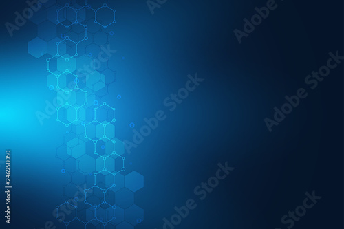 Technology abstract background. Geometric texture with molecular structures and chemical engineering. Abstract background of hexagons pattern.