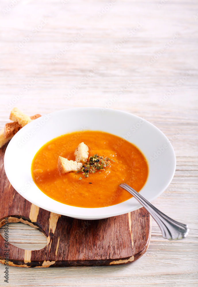 Vegetable soup served on plate Vegetable soup served on plate