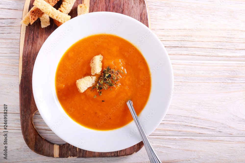 Vegetable soup served on plate Vegetable soup served on plate