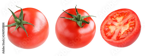 collection of red tomatoes isolated on white background.
