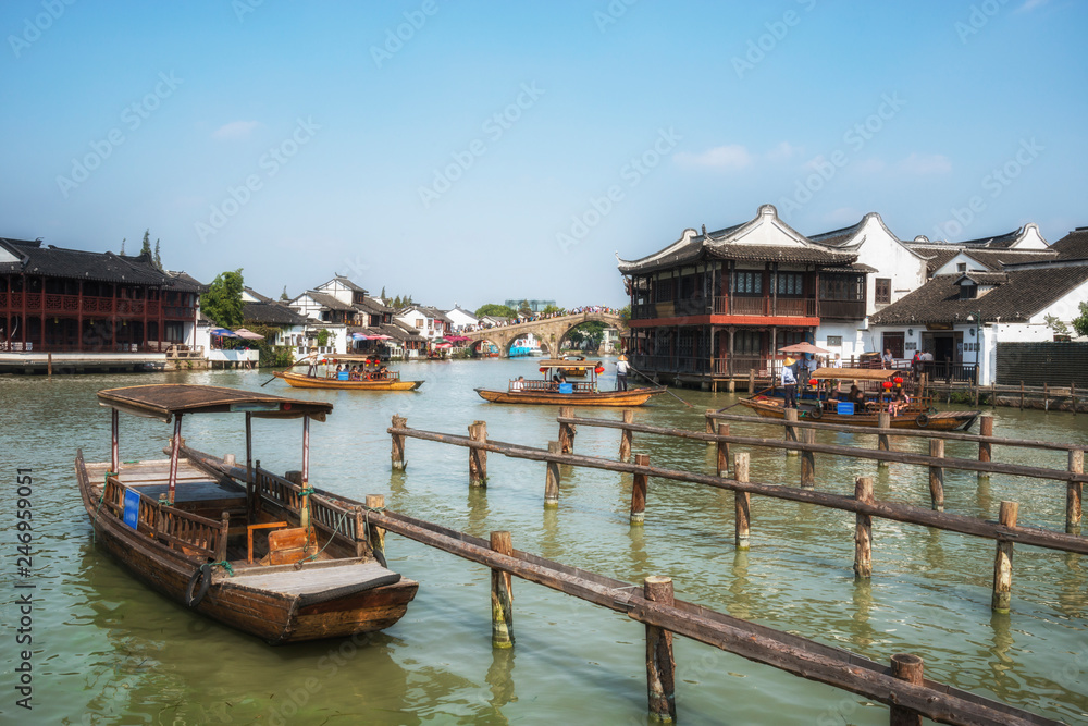 View of the Channels of Zhujiajiao Ancient water Town. Shanghai. China View of the Channels of Zhujiajiao Ancient water Town. Shanghai. China