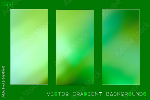 Abstract soft green vector gradient blurred backgrounds. Modern ecology concept design for mobile apps, screens, banners, posters