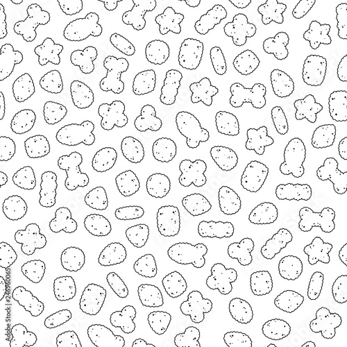 Pattern of vector illustrations on the nutrition theme; set of dry food for cats and dogs. Realistic isolated objects for your design. 