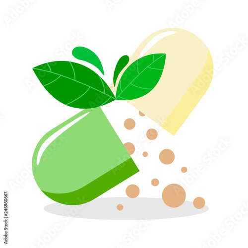 Nutraceuticals logo design. Phytopreparations vector design.Pills capsules icon-medical illustration-pills isolated-pharmacy. Vector photo
