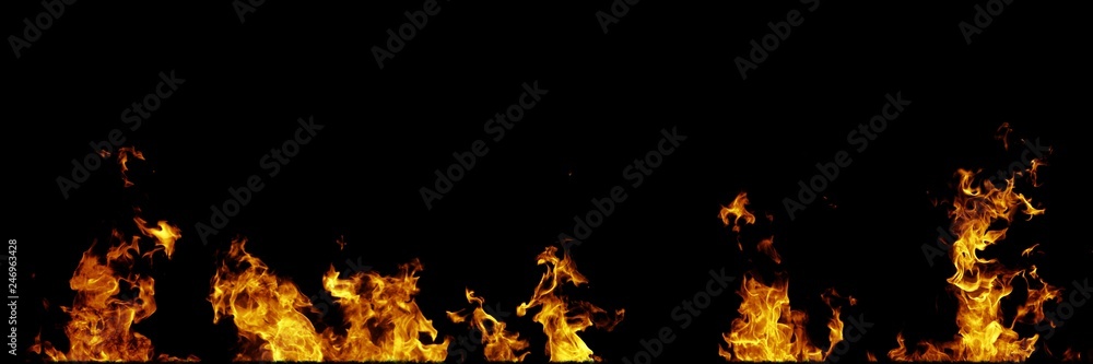 Real fire flames isolated on black background. Mockup on black of 5 flames. Real fire flames isolated on black background. Mockup on black of 5 flames.