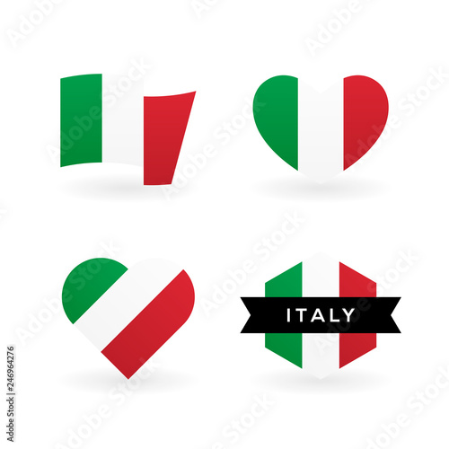 Italy flag illustration, vector hearts with italian flag