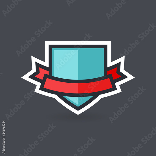 Vector shield with ribbon, security and protection symbol