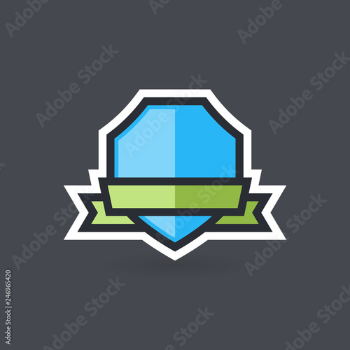 Vector shield with ribbon, security and protection symbol