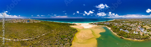 Aerial drone view of beach at Currimundi Lake, Caloundra, Sunshine Coast, Queensland, Australia photo