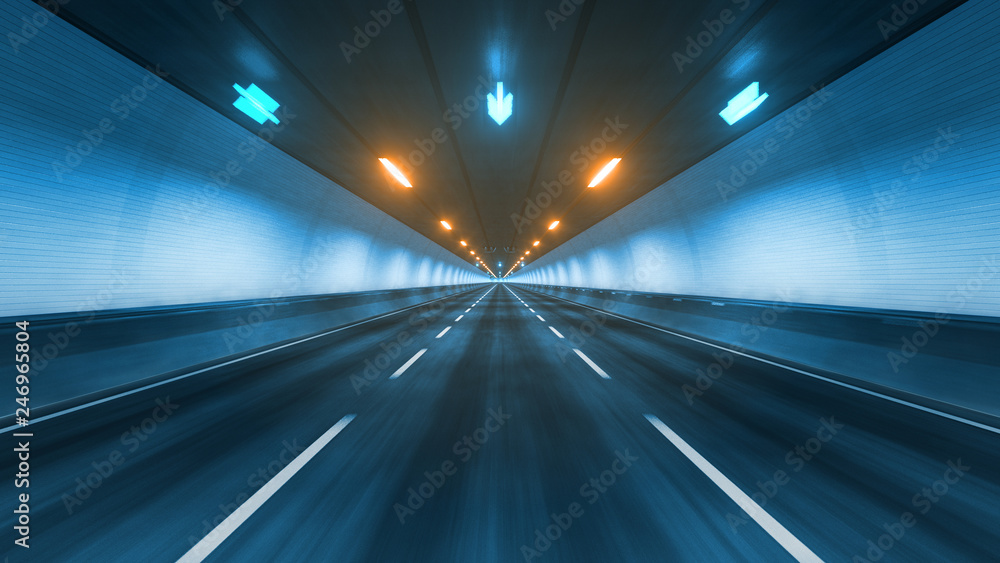 Travel through the illuminated tunnel with motion blur 3D rendering Travel through the illuminated tunnel with motion blur 3D rendering