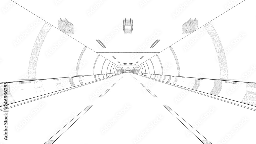Obraz premium Travel through the illuminated tunnel with motion blur 3D rendering