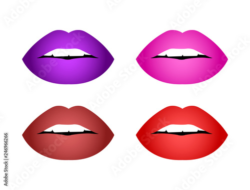 Set of lips with gradient lipstick. Female lips. Half open mouth.