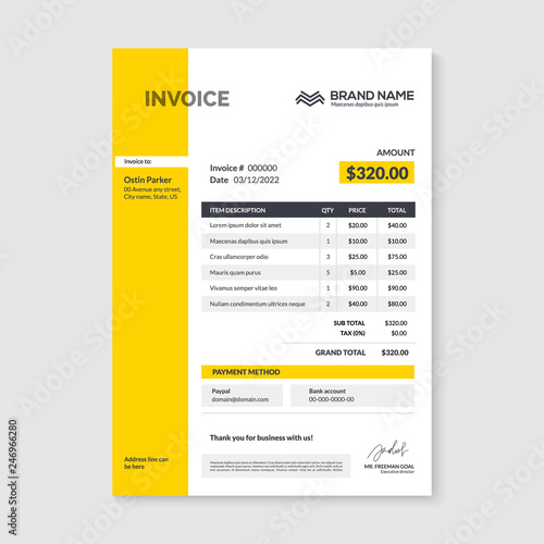 Invoice minimal design template. Bill form business invoice accounting