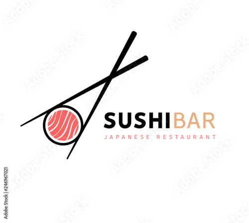 Sushi logo fish food japan restaurant. Japanese seafood logo asian dinner