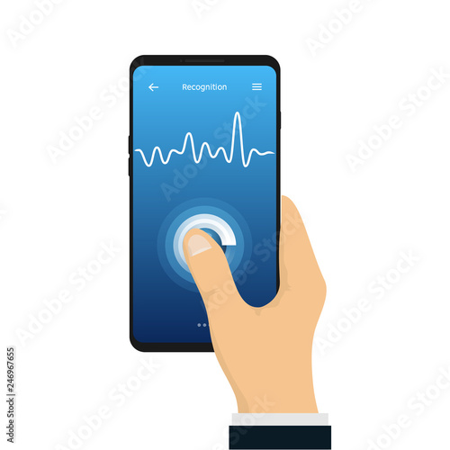 Voice recognition sound speech technology. Vector smart phone soundwave personal voice recognition assistant