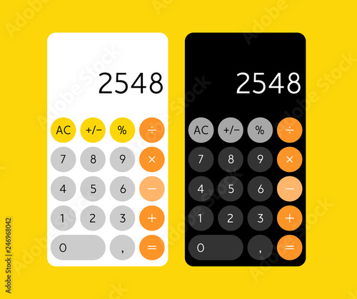 Smartphone calculator app interface. Mobile calculator design screen concept for device