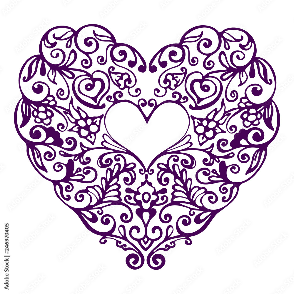 Detailed hand drawn doodle lace ornate heart Detailed hand drawn doodle lace ornate heart