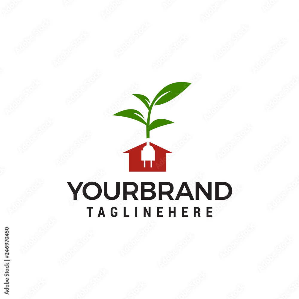Green energy house logo with electric plugs and leaves design vector template Green energy house logo with electric plugs and leaves design vector template