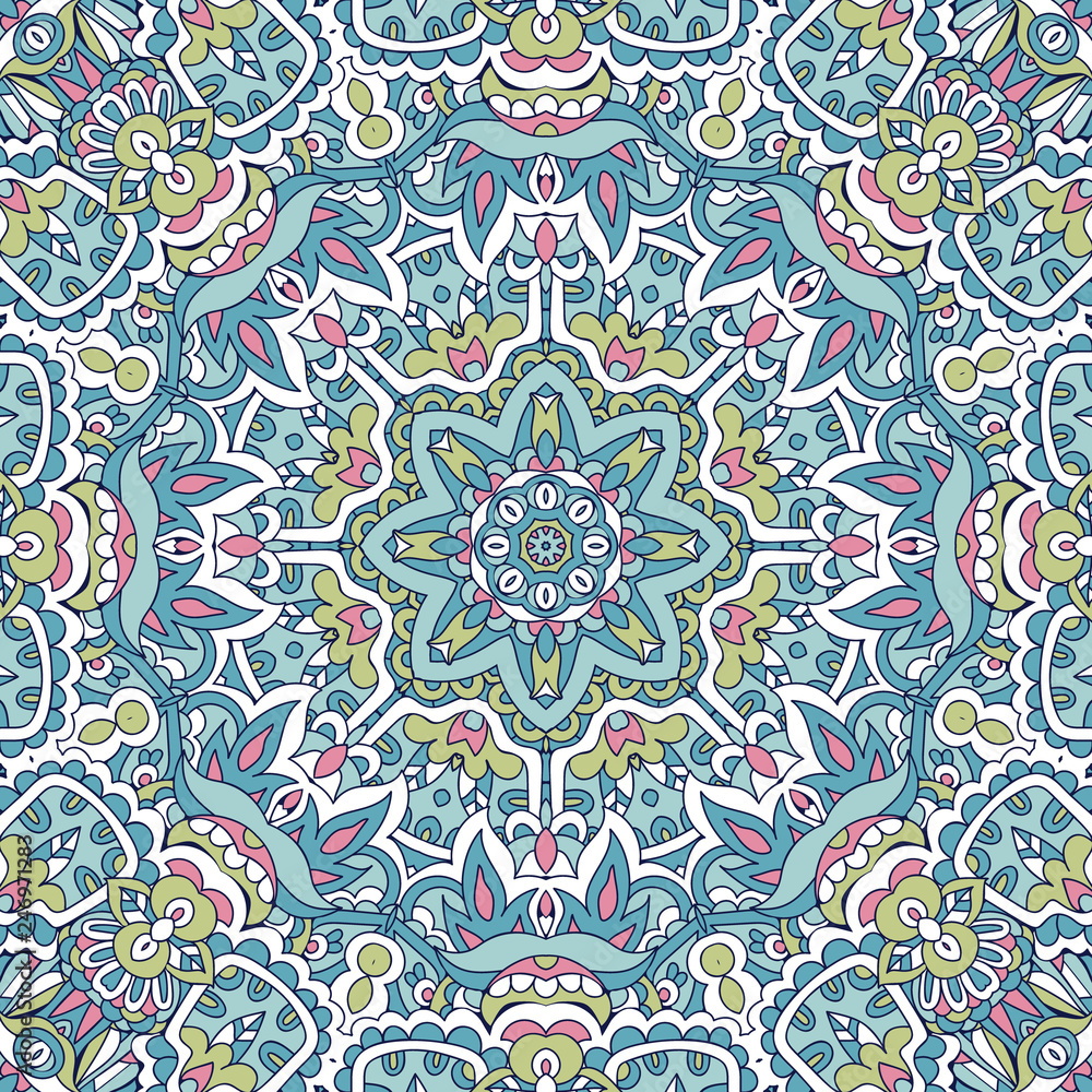 Fototapeta premium Line art Flower art Mandala doodle design seamless pattern