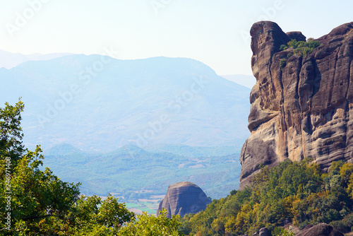 Typical view of Meteora with Rocks and plain background
