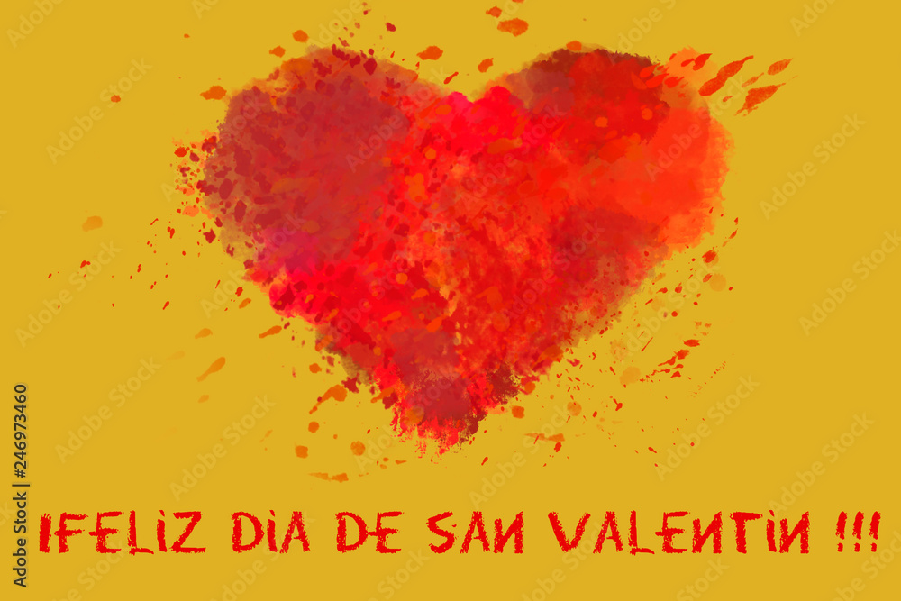 Obraz premium St. Valentine's day greetings postcard. Lover's day. Red watercolor heart on golden background