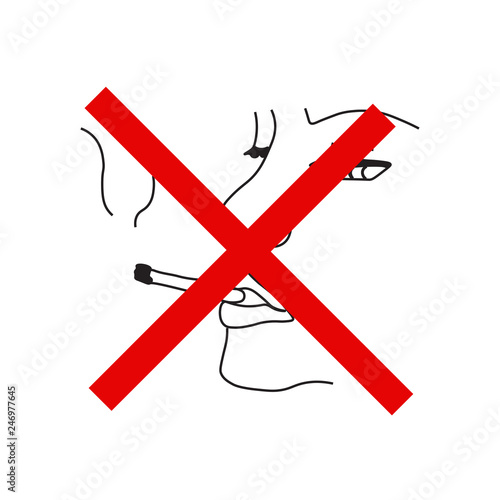 No smoking sign, vector symbol, fire hazard risk icon badge, label with broken cigarette, butts, no littering ribbon concept, prohibit, danger, element flat style isolated on white background