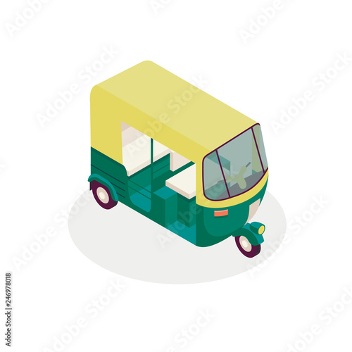 vector tuk-tuk. indian auto rickshaw concept. delhi auto. minimal design. vector isometric illustration, white background