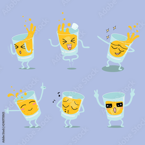 set of emotion glass face, cartoon happy design.