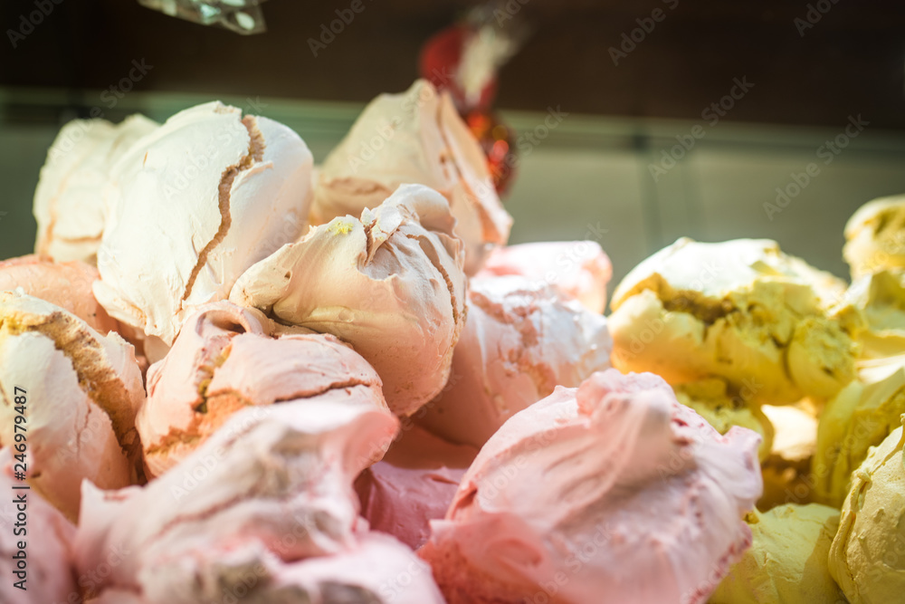 Venetian Merengue sweets in a shop, Italy