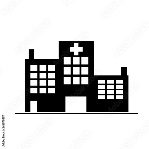 Illustration of hospital icon. Vector silhouette on white background. Symbol building 