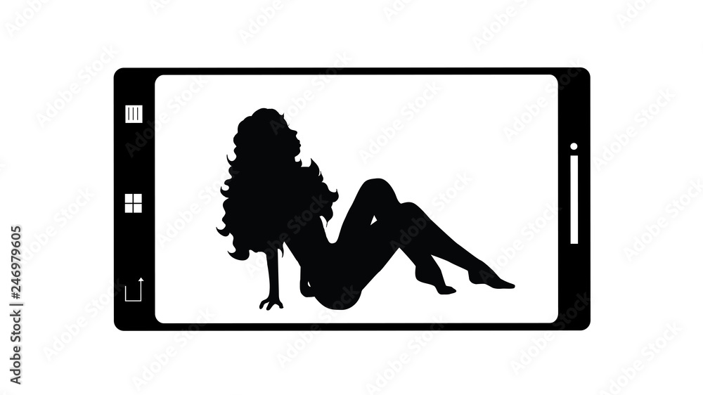 1000px x 562px - Illustration of mobil phone porn icon. Vector silhouette on white  background. Symbol of telephone, cell phone, smartphone. Naked woman. Stock  Vector | Adobe Stock