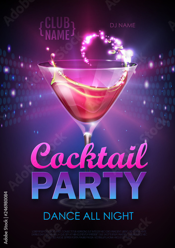 Disco cocktail party poster vector illustration