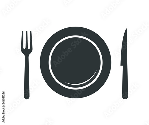 Cutlery icon. Plate fork and knife.