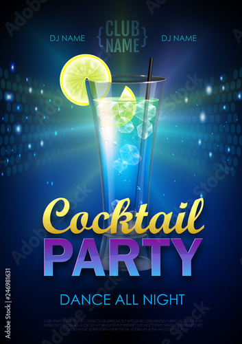 Disco cocktail party poster vector illustration