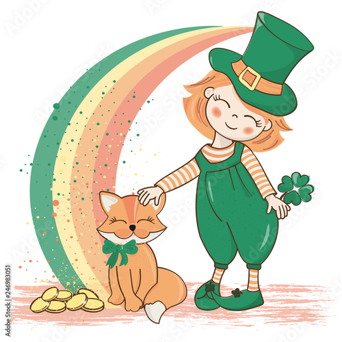 PATRICK'S RAINBOW Saint Patrick's Day Cartoon Vector Illustration Set for Print, Fabric and Decoration.