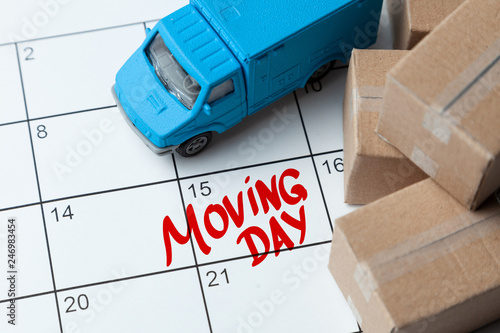 Fotografie Moving day on the calendar is written in red
