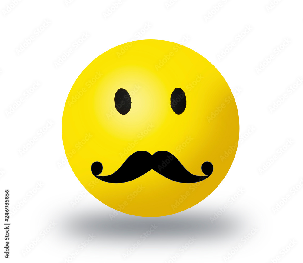 Fototapeta premium Emoji mustache face isolated on white background. Emoji mustache face icon for web site, app. 