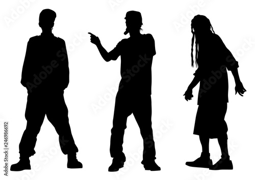 Hip-hop artists with microphones on stage on white background