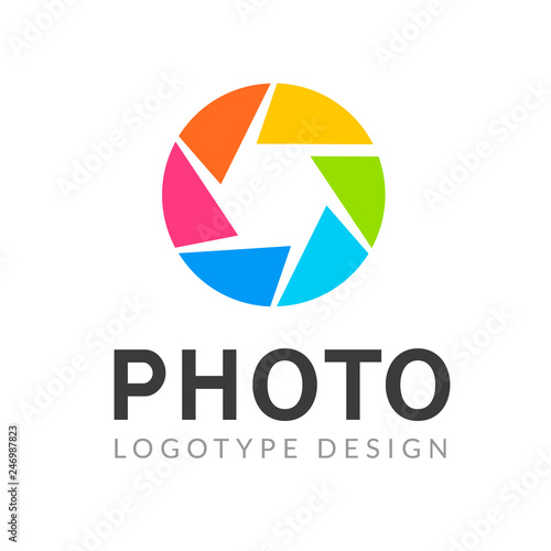Photography logo template modern vector creative symbol. Shutter lens camera icon design element