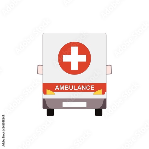 Ambulance car icon isolated on white background. Front emergency medical van transport in flat style. Vector illustration
