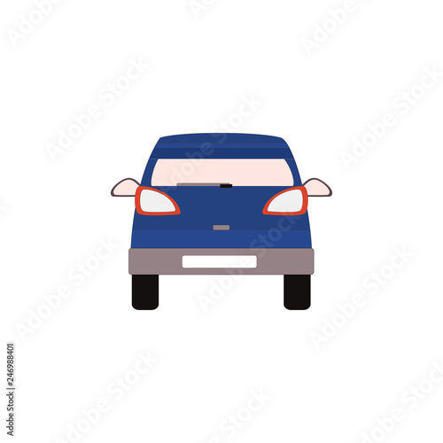 Blue car icon back view isolated on white. Vector illustration