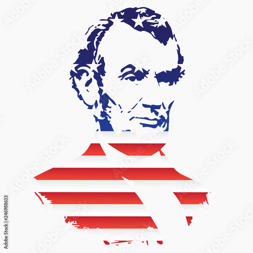 Silhouette of Abraham Lincoln from the texture of the National Flag of the United States. EPS10