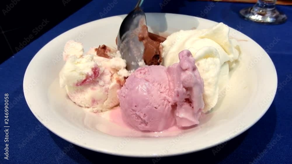 4 K Eating Icrecream Dish With Strawberry Chocolate And Vanilla Icecream 4 K Eating Icrecream Dish With Strawberry Chocolate And Vanilla Icecream
